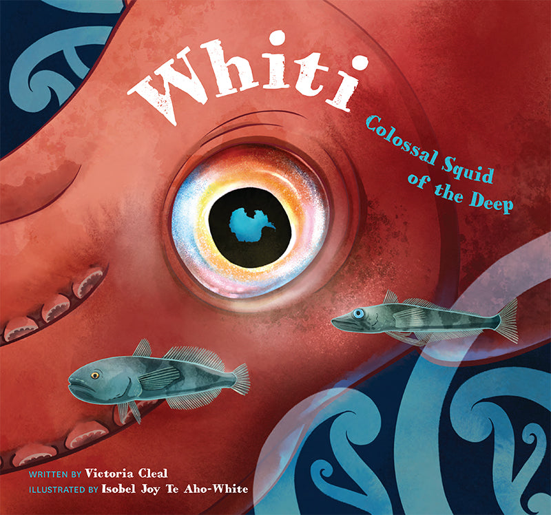 Front cover of the book featuring an illustration of a squid focused in on the eye with small fish swimming in front of it
