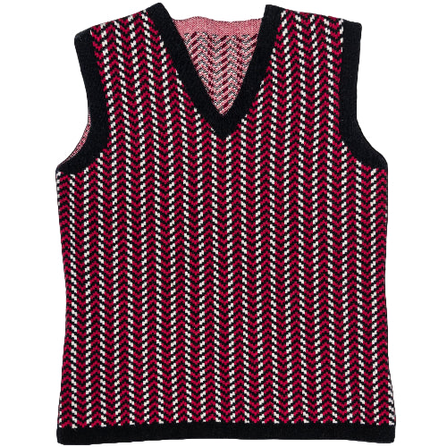 Red and Black Tukutuku Patterned Vest 