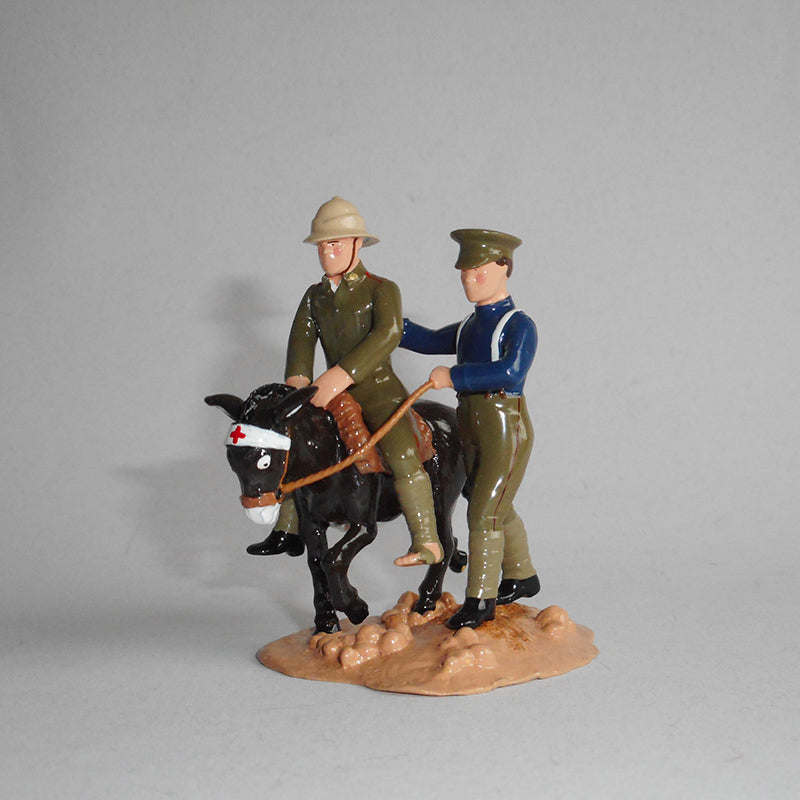 Figurine of Private Dick Henderson, riding an ambulance donkey, exquisitely hand painted