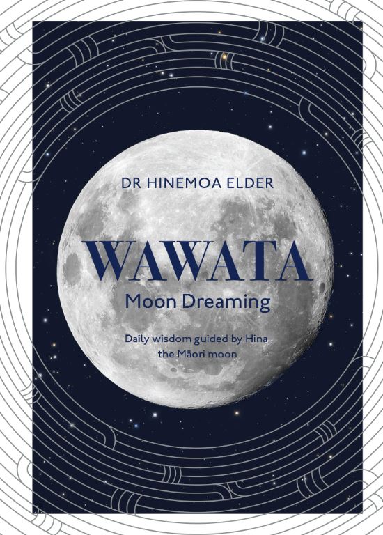 Front cover of the book featuring an image of the moon surrounded a traditional Māori pattern
